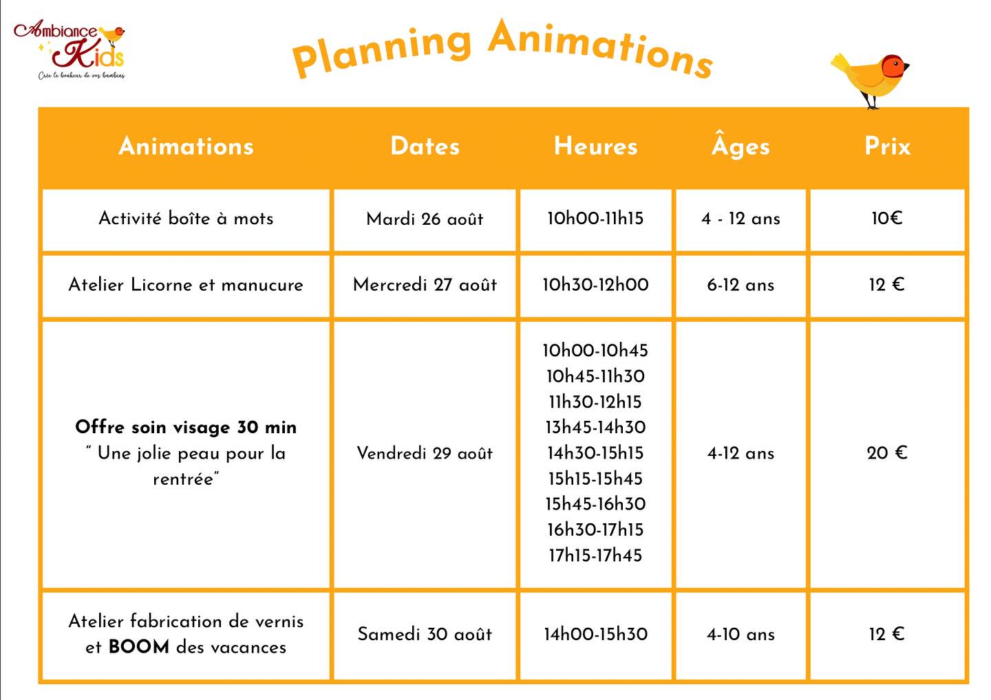 🗓️ Ateliers du 25 au 30 août
🎒Dernière semaine avant la rentrée !
✨C’est le moment idéal pour profiter de nos derniers ateliers, partager des instants de rires et savourer des moments de plaisir garantis.
Pour les enfants de 4 à 12 ans
📍Ambiance Kids - Quimperle
#ateliers #ambiancekidsquimperlé #bretagne #finistere #kids #quimperle #animations #vacances #momentpoursoi #momentdeplaisirpartagé #detente